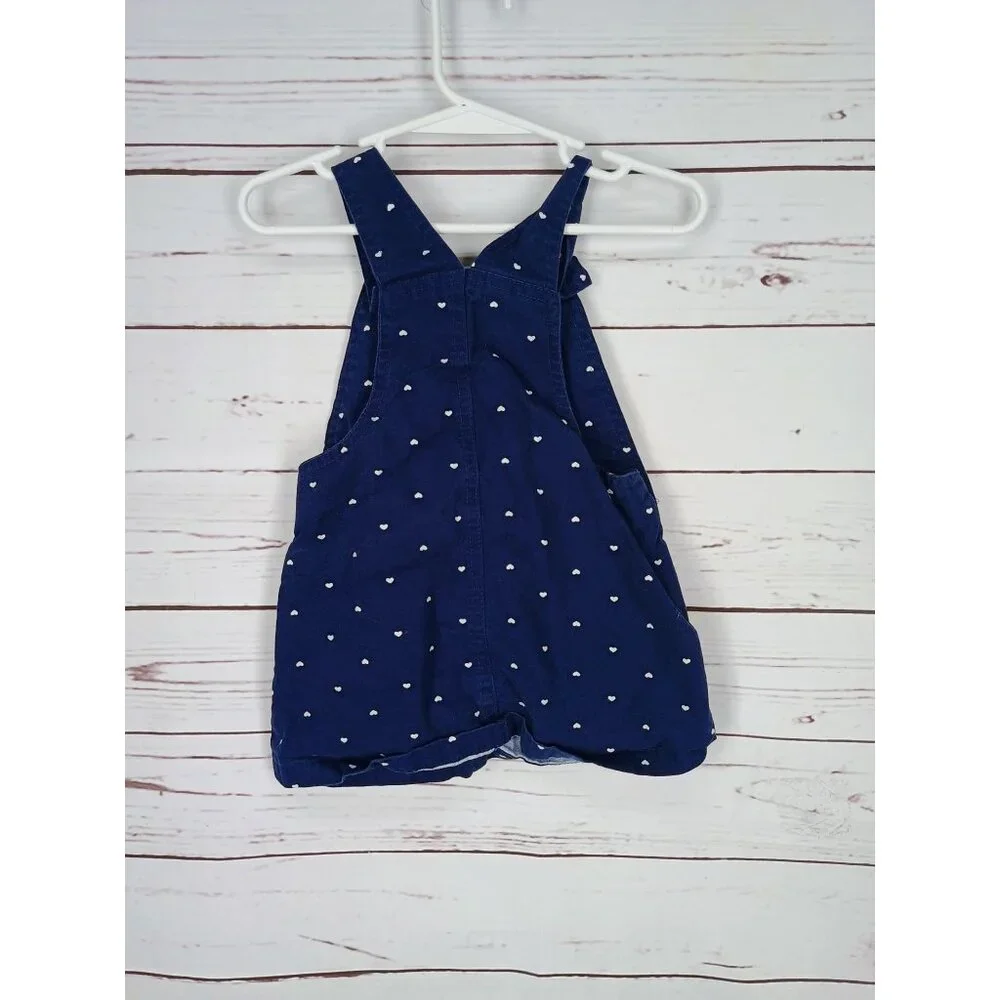 Child Of Mine Made By Carter's Girls Navy Polka Dot Red Heart Overall Dress Size